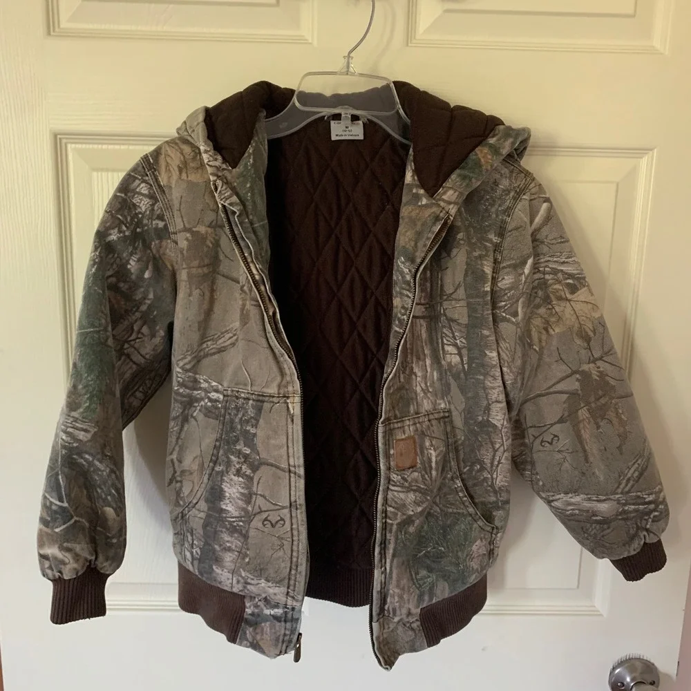 Carhartt Kids M 10-12 Active Jacket Realtree Camo Quilted Lined Hooded Canvas